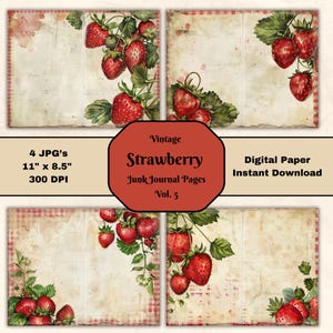 Vintage fraise Junk Journal Pages Vol 5 paysage 11 x 8,5 baies numériques feuille de papier Scrapbooking papier imprimable JPG téléchargement numérique
