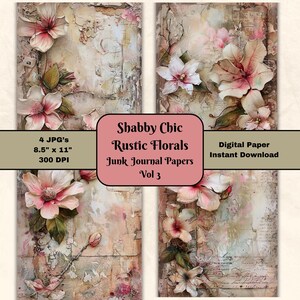 Shabby Chic Rustic Floral Junk Journal Pages Vol 3 Decoupage Craft Commercial Use JPG Scrapbooking 8.5x11 Printable Paper Digital Download