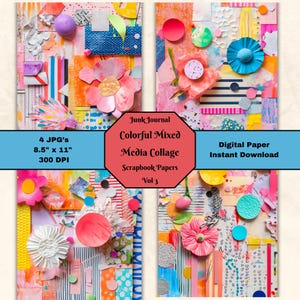 Papel collage de técnica mixta de colores: Álbum de recortes y diario basura (descarga digital)
