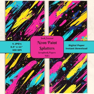 Neon Paint Splatter Scrapbook Paper Vol 2 - Colorful Abstract Art Decoupage Craft JPG Junk Journal 8.5x11 Printable Page Digital Download
