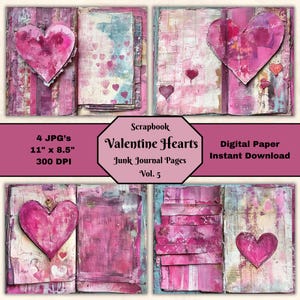 Valentine Hearts Junk Journal Pages: Love Collage, Scrapbook Paper (Digital Download)