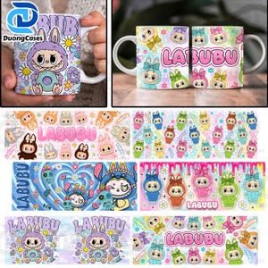 Pink Dolls Cartoon 11oz Mug Bundle Png, Cartoon 11oz Mug Wrap Design, Mental Health , Character Coffee Cup, Cartoon Kid Png,Instant Download
