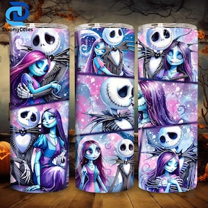 Nightmare Hallowee Couple 20oz Skinny Tumbler Png Design, Halloween Friend 20oz Tumbler Png, Halloween Cartoon Nightmare Png
