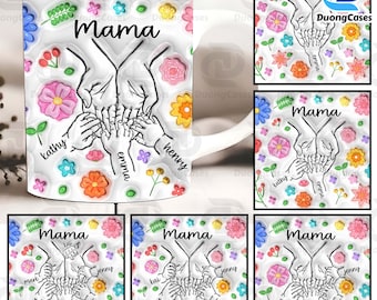 Mother's Day Mug Gift for Mom Png, Custom Holding Mom's Hand 3D Inflated Mug Wrap Png, Mother's Day Floral 11oz Mug Png, Digital File