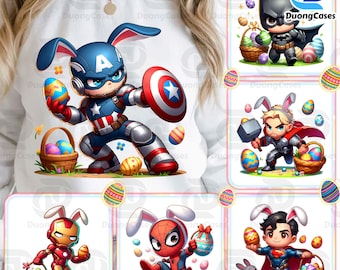 Chibi Superhero Easter Cartoon Png Bundle, Cartoon Easter Png, Happy Easter Day Png, Funny Easter Png, Superhero Movie Character Bunny Png