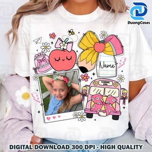 Custom School With Name Png, Add Your Photo Boys Girls Kids Coquette Png, Personalized Back To School Toddler Shirt Design