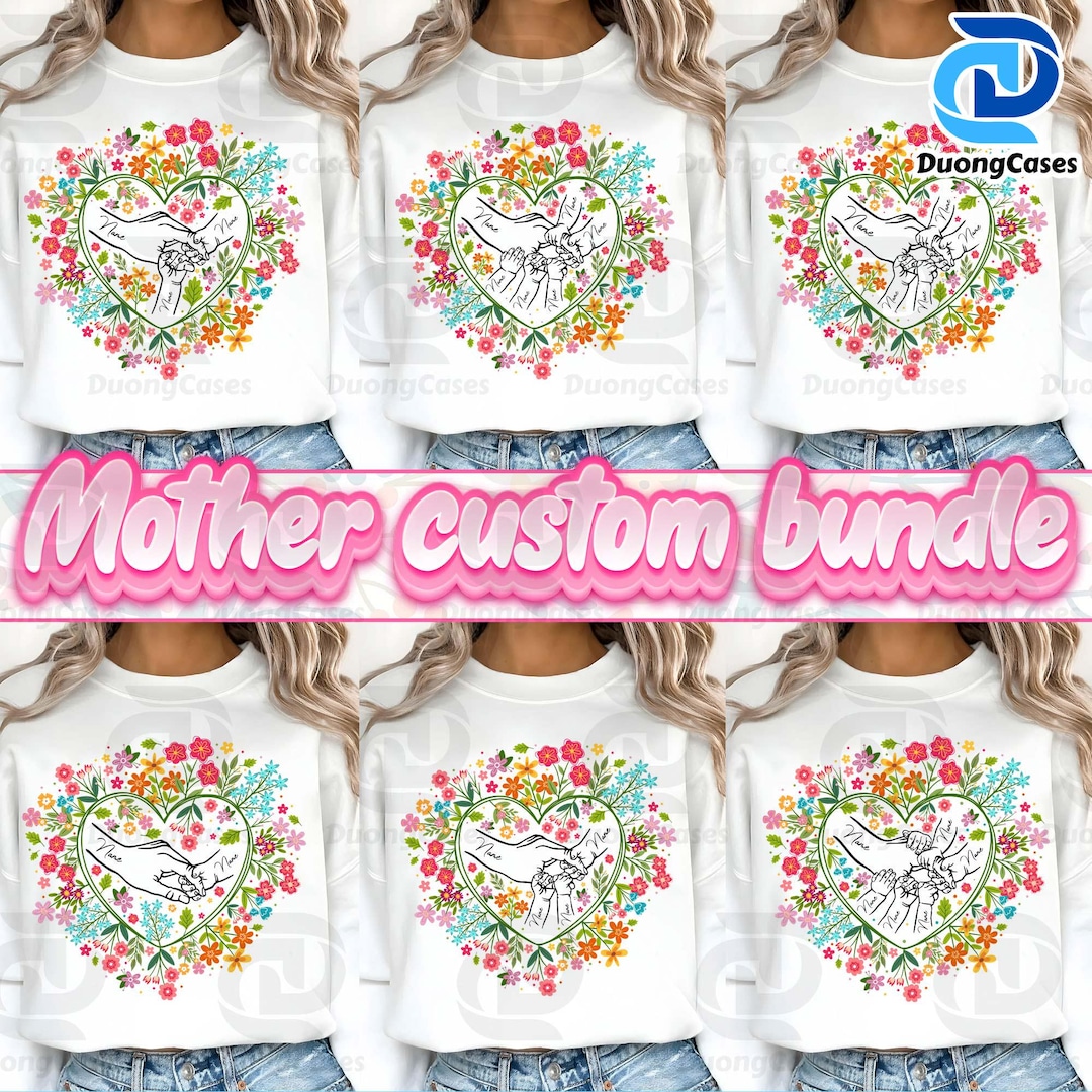 1-10 Hands Boho Floral Mom/Grandma and Child's PNG Bundle