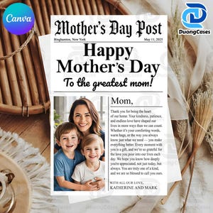 Canva Template Editable Mothers Day Newspaper Canva Template, Printable Mothers Day, Digital Gift, Editable Newspaper Bouquet Wrap