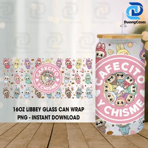 Trending Cartoon 16oz Glass Can Wrap, Cartoon 16 oz Glass Can Png, 16 oz Libbey Glass Can Wrap, 16 oz Tumbler Wrap Png, Sublimation Design