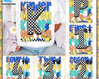 Retro Back to School Boys PNG Bundle, Kindergarten Kid Png, First Day Shirt Png, Pre-K to Fifth Grade Png, Checkered School Boy Png