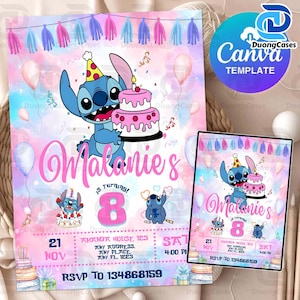 Modelo de convite para festa de aniversário do Monstro Azul, Canva para festa infantil, modelo de aniversário de filme de desenho animado no Canva, design de aniversário de desenho animado editável no Canva