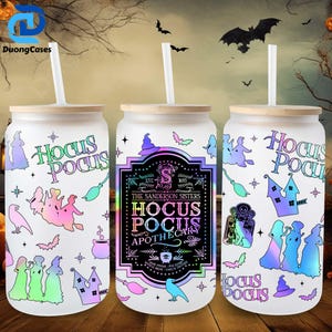 Halloween Coffee Witch Glass Can PNG Sublimation Design, Witch Movie 16 Oz Libbey Glass Can Wrap Template, Neon Halloween Png