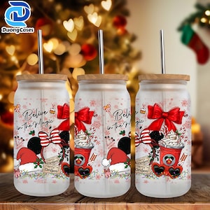 Xmas Cartoon Coffee 16oz Libbey Glass Can Wrap Design, Merry Christmas Movie Glass Can Sublimation PNG, Cartoon Christmas 16oz Glass Can PNG