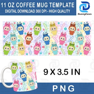Doll Pink Cartoon 11oz Mug Png, Cartoon 11oz Mug Wrap Design, Mental Health Png, Character Coffee Cup, Cartoon Kid Png,Instant Download