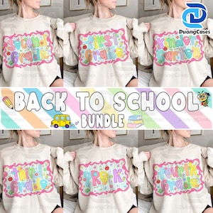 Preppy Back to School Bundle PNG, Coquette Teacher First Day of School Shirt Design, Girly Checkered Sublimation, Pre-k 1st/2nd/3rd Grade