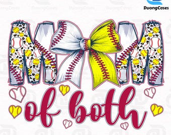 Mom Of Both Baseball Softball Mama Png, Softball Baseball Mom Shirt Design Png, Game Day Png, Baseball Coquette Png, Softball Bow Png