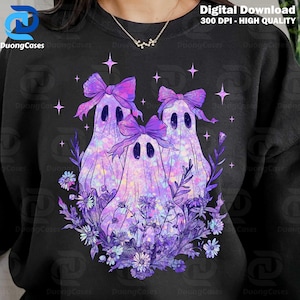 Preppy Floral Spooky Png, Iridescent Ghost PNG, Coquette Halloween, Preppy Halloween PNG, Girly Halloween Png, Cute Ghost Png, Pumpkin Png