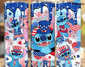 Blue Monster Character 20 OZ Tumbler Wrap Design, Digital Download, Skinny Straight Wrap, Cartoon 20 OZ Tumbler Wrap, 4th of july tumbler