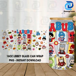 Super Cartoon 16oz Glass Can Wrap, Cartoon 16 oz Glass Can Png, 16 oz Libbey Glass Can Wrap, 16 oz Tumbler Wrap Png, Sublimation Design