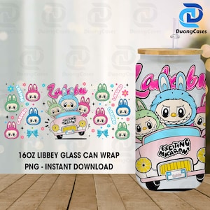 Cartoon 16oz Glass Can Wrap, Cartoon 16 oz Glass Can Png, 16 oz Libbey Glass Can Wrap, 16 oz Tumbler Wrap Png, Sublimation Design
