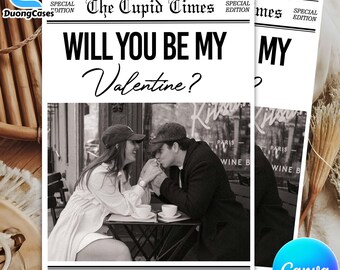 Editable Canva Will You Be My Valentine Newspaper Template Png, Cupid Post Valentine’s Day Newspaper, Printable Valentine’s Day Gift Idea