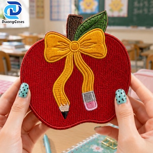 Pencil Apple Patch, Embroidered Iron-On Patches For Clothing Vest/Jacket Backpack, Teacher Appreciation, Back To School