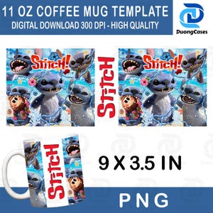 Cute Cartoon 11oz Mug Wrap Png,  Blue Monster 11oz Mug Wrap, Cartoon Blue Monster Mug Design, Cartoon 11oz Mug Wrap, 11oz Mug Wrap