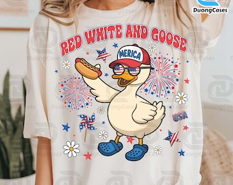 Red White And Goose PNG, Patriotic Goose PNG, Mama Goose png, Retro 4th July Png, Feral USA Png, Kids America Shirt Design Png