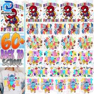 60+ Cartoon Back To School Bundle Png, Superhero First Day Of School Png, T Shirt Bundle PNG, Coquette Teacher Png, Girl Shirt Designs