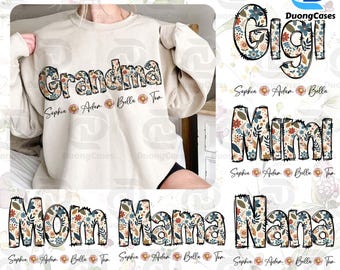 Spersonalizowany zestaw kwiatowy Mama PNG, Babcia Mama Mimi Gigi Nana Mom PNG, Niestandardowe imię PNG, Dzień Matki PNG, Preppy Mama PNG, Prezenty dla mamy