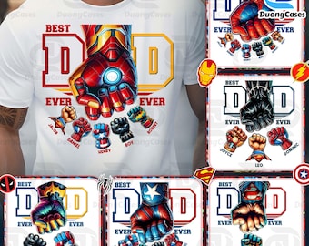 PNG personalizado del mejor papá del mundo, PNG de choque de puños de superhéroe, paquete de PNG de superhéroe personalizado, PNG para agregar nombre de niño, PNG de choque de puños de papá, PNG del Día del Padre
