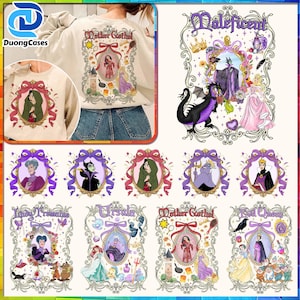 Puede incluir: Sudadera crema con un gran gr&aacute;fico que presenta una ilustraci&oacute;n enmarcada de un personaje con una capucha verde. Gr&aacute;ficos adicionales incluyen otros personajes y el texto "Mother Gothel". Debajo hay ilustraciones de personajes enmarcadas m&aacute;s peque&ntilde;as.