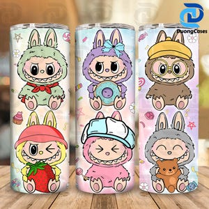 Doll Cartoon 20oz Skinny Tumbler Wrap Png, Cartoon 20oz Tumbler Wrap, Perfect Gift for Kids Png, Pink Cartoon Character Tumbler Wrap Png