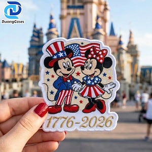 Embroidered Couple Mouse America Flag Iron On Patch,  250 Years of Freedom, 4th of July Patriotic Patch, Cartoon Fan Gift
