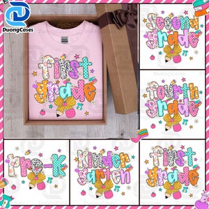 Preppy Back to School Bundle PNG, Coquette Teacher First Day of School Shirt Design, Girly Checkered Sublimation, Pre-k 1st/2nd/3rd Grade