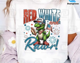 Red White And Rawr Png, T-Rex Dinosaur Png, Kids 4th of July Png, USA Dino Family Matching Shirt Png, American Boy Png, Fourth of July Png