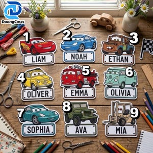 Personalized Cartoon Car Embroidery Patch, Custom Name Iron On Patch, Cute Cartoon Embroidered Badge, Jacket Patch, Hat Patch