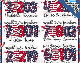 Small Town Freedom Zip Code Png, Red White & Blue Png, 4th Of July Png, Independence Png, USA Coquette Png