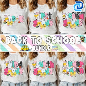 Preppy Back to School Bundle PNG, Coquette Teacher First Day of School Shirt Design, Girly Checkered Sublimation, Pre-k 1st/2nd/3rd Grade