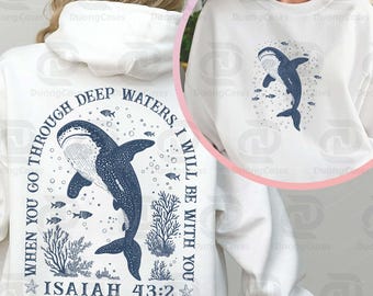 Retro, wenn Sie durch tiefe Wasser Png gehen, Trendy Sommer Png, Walhai Png, Bibelverse Png, ästhetisches Strand-Shirt Png, Muttertag