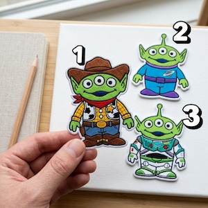 Aufnäher mit Cartoon-Alien-Motiv, zum Aufbügeln, niedlicher grüner Alien, Weltraumfigur, Science-Fiction-Spielzeugaufnäher, gesticktes Abzeichen