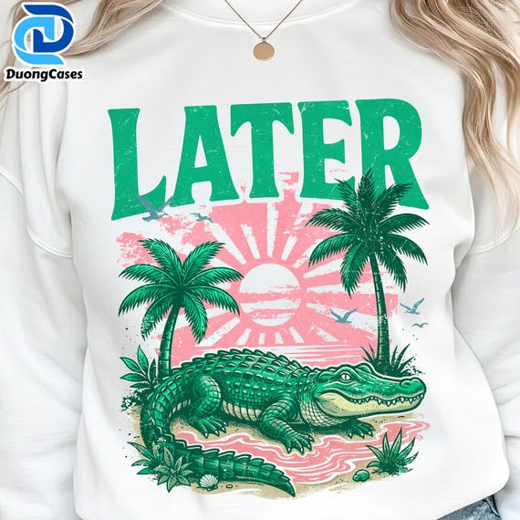 Later Alligator PNG, Everyday Later Gator PNG, Girly Trendy Kid Design, Women Pink Preppy Prep Print Summer Bay Coastal