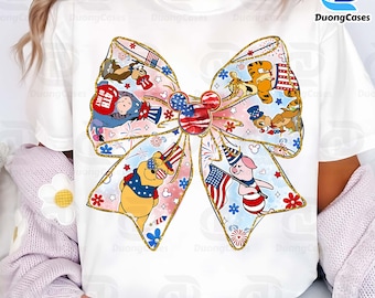 Bear 4th Of July PNG, Cartoon 4th July Png, Fourth Of July Designs, Independence Day, 4th Of July Png, Bear Coquette bow 4th Of July PNG
