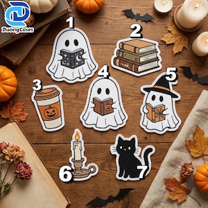 Halloween Embroidered Patch Set, Spooky Ghost Patch, Book Lover Patch, Witch Hat Patch, Black Cat Patch, Iron On Patch, Fall Gift