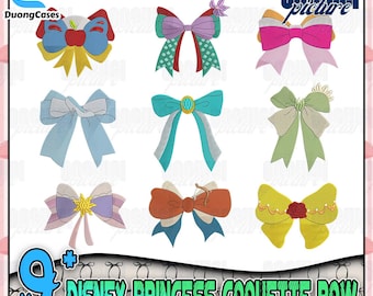 Paquete de bordado de lazo de princesa coqueta (más de 9), diseño de bordado de Magic Kingdom, bordado de ícono de princesa, bordado de viaje de niña, descarga instantánea