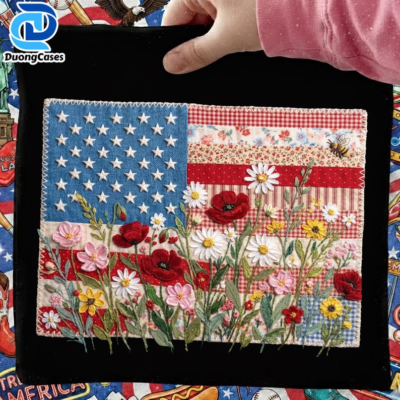 Patchwork Flags Faux Quilted American Flag PNG, Vintage Patchwork Patriotic Design, 4th ...