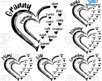 CUSTOM Mama/ Gigi/ Nana/ Mimi Heart Kid Name Png Bundle, Bundle Custom Name Kids Png, Happy Mother’s Day Png, Gift Shirt Design For Mom Png