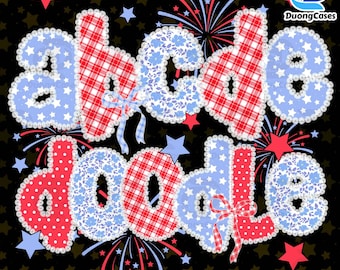 Paquete de PNG personalizados con nombre estilo preppy para el Día de la Independencia, PNG de garabatos del alfabeto patriótico, PNG personalizado para el 4 de julio, PNG de la bandera estadounidense