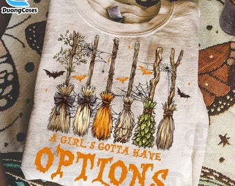 Retro A Girl’s Gotta Have Options Png, Retro Halloween Witches Png, Spooky Season Png, Feeling Witchy Png, Trendy Girly Halloween Png