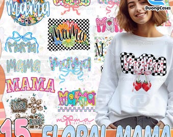Paquete de más de 15 imágenes PNG de mamás con estilo preppy, imágenes PNG de mamás con flores, imágenes PNG del Día de la Madre, imágenes PNG de mamás con estilo preppy, imágenes PNG de mamás de verano, mamá, sublimación de verano para mamás
